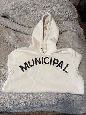 Cream Pullover Hoodie with MUNICIPAL Chest Print